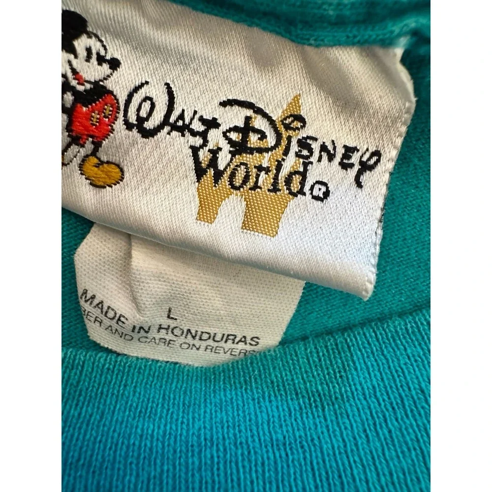 Vintage 2000 Walt Disney World Celebrate the Future Hand in Hand Teal Shirt Sz L